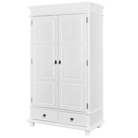 Armoire Portes Tiroirs Bois Massif Vernis Blanc Tristan Maisons