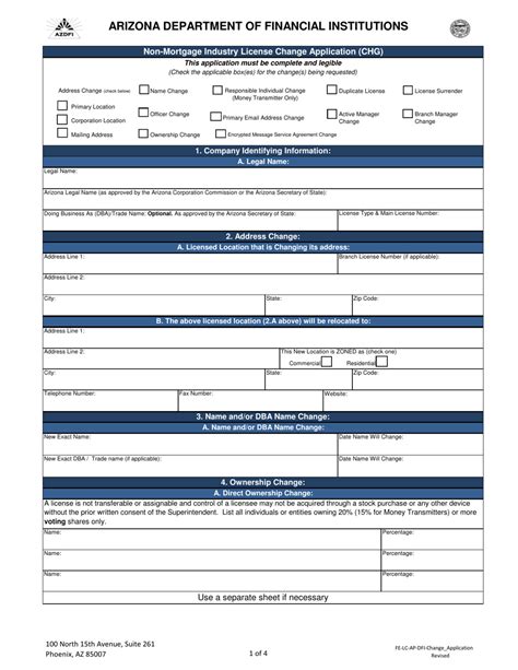 Arizona Non Mortgage Industry License Change Application Chg Fill