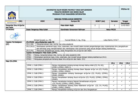 MI RPS Pengantar Al Qur An Dan Hadis UNIVERSITAS ISLAM NEGERI