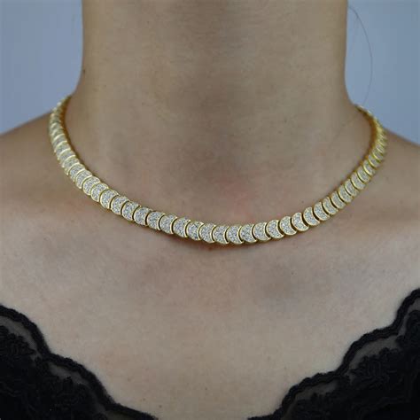 Collier Ras Du Cou En Zircon Cubique Pour Femmes Plaqué Or Rond En