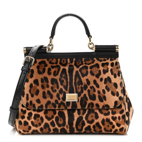 Dolce And Gabbana Calf Hair Leopard Print Miss Sicily Satchel Naturale