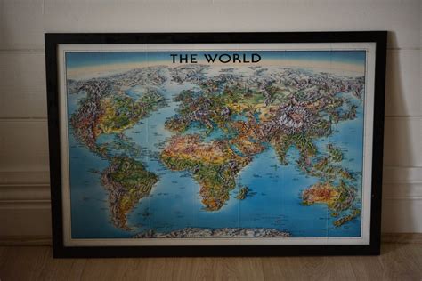 Vintage world map poster Unique Media 1996 framed - Funky Flamingo