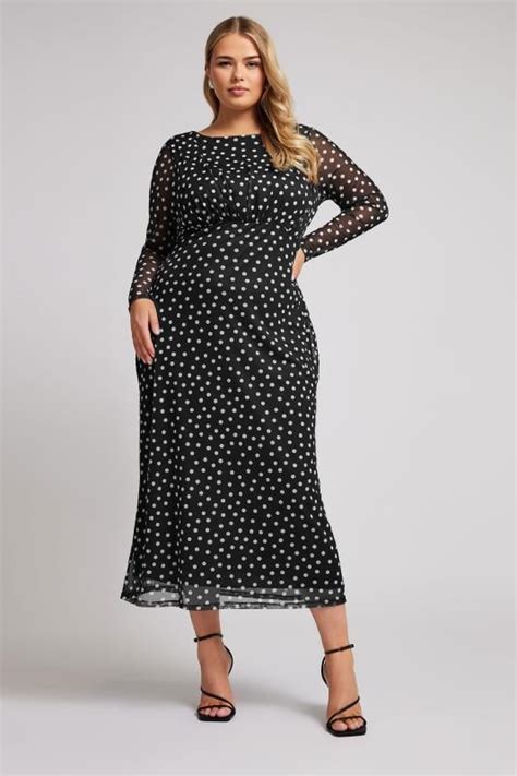 YOURS LONDON Plus Size Black Polka Dot Mesh Maxi Dress Yours Clothing