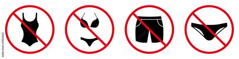Nude Beach Summer Silhouette Sign Set Forbidden Enter In Bikini Swimwear Short Trunks Two Piece