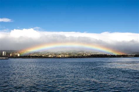 Rainbow Over Honolulu Hawaii Seascape Image Free Stock Photo