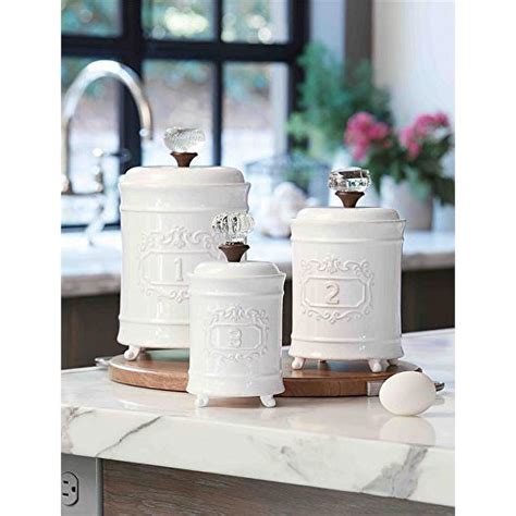 Mud Pie 4931002 Kitchen Canister Set Of 3 White