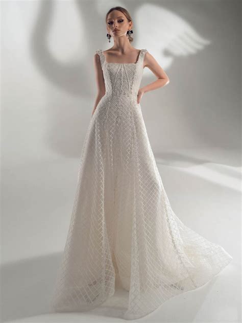 A Line Wedding Dress With Square Neckline