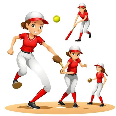 A Cartoon Of A Female Baseball Player With A Red Uniform On Premium