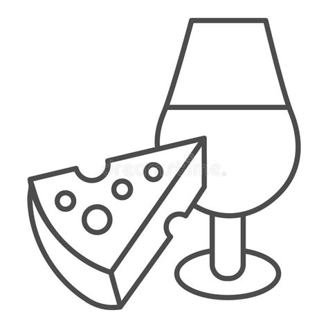 Wine Glass And Cheese Thin Line Icon Tasting Wine With Cheese