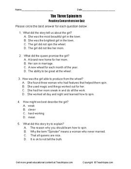 Benchmark Advance Reading Comprehension Quiz Rd Grade The Three Spinsters