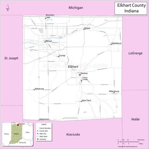 Elkhart County Map Indiana Usa Know Where Is Located Citiesand Towns