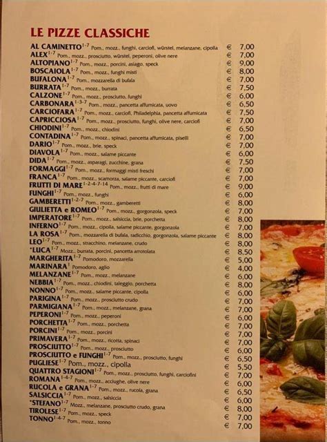 Menu Da Pizzeria Al Caminetto Cartura Via Padova