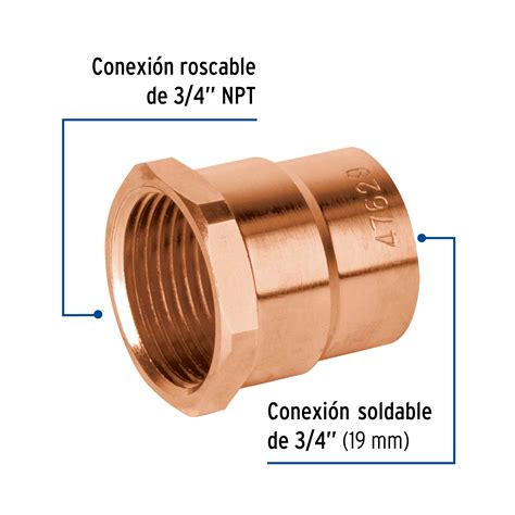 47629 CC 602B TRUPER Conector De Cobre De Rosca Interior 3 4 Foset