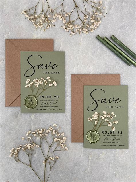 Sage Green Gypsophila Baby S Breath Wedding Save The Date Etsy Uk