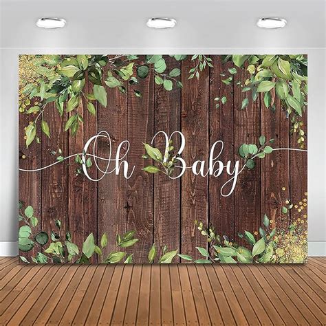 Amazon Mocsicka Rustic Wood Baby Shower Backdrop Greenery Oh Baby