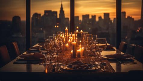 Luxury dining experience in the cityscape night generated by AI