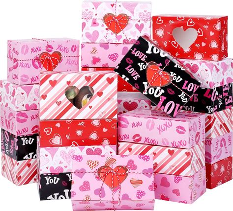 Mimind 24 Pack Valentines Day Cookie Boxes Cupcake Bakery Boxes With Heart Window 78 X 47 X 2