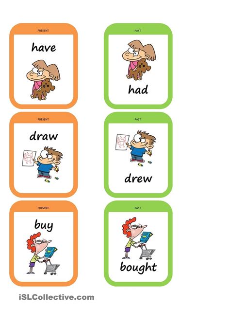 Past Tense Memory Game Past Tense Irregular Past Tense Verbs Memory