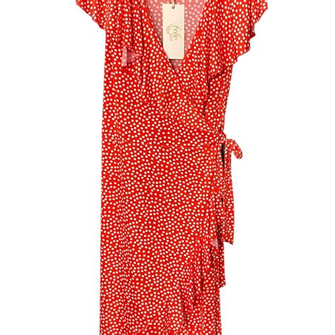 Boho Bird Womens Size 16 Wrap Dress Red White S