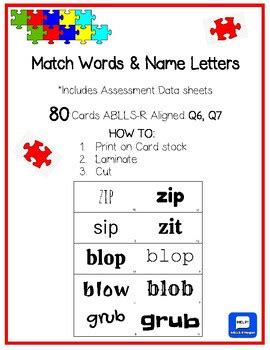 ABLLS R Aligned Q6 Q7 Match Words Name Letters With Data Sheets