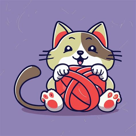 Gato fofo segurando uma bola de fio ilustração de ícone vetorial de