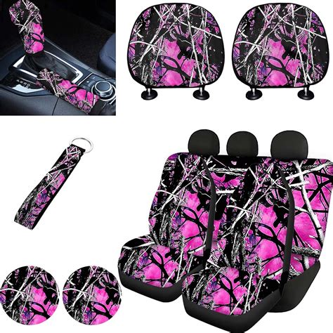 Fkelyi Pink Camo Car Seat Covers Full Set With Hand Wristlet Keychain Holder