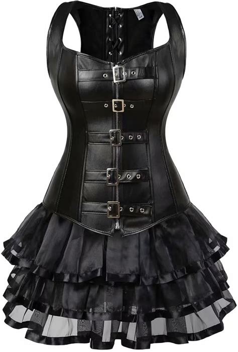 Steampunk Corsage Leder Korsett Kleid Tutu Damen mit träger Strapse