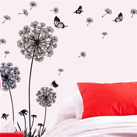 Marsee Stickers Muraux Pissenlit Noirs Sticker Mural Fleur Et Papillon