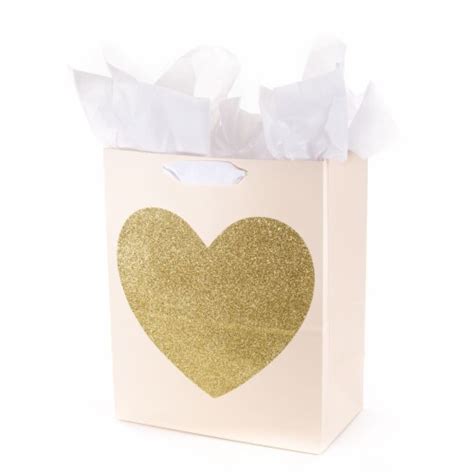 Hallmark Large Gift Bag With Tissue Paper Gold Glitter Heart