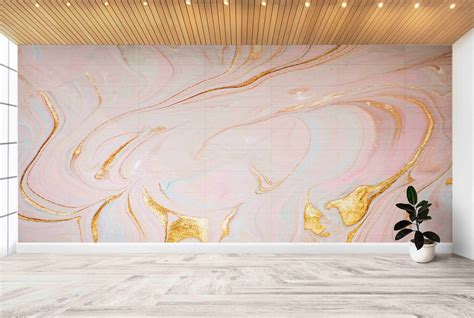 Custom Wallpaper Bright Wallpaper Paper Wall Art Pink And Gold Marble