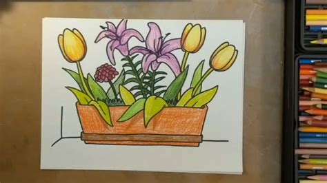 How To Draw Flower Planter Youtube