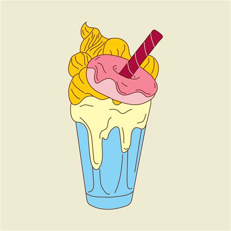 Un Malteada Con Un Fresa Y Hielo Crema Cono Vector Ilustraci N Aislado