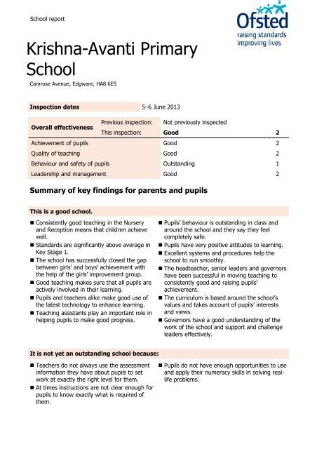 Download Our Latest Ofsted Report - Avanti Schools Trust