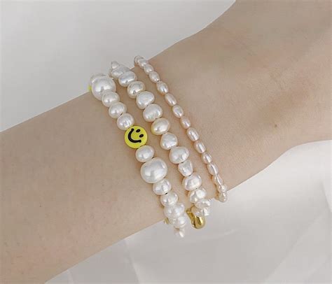 Smiley Face Pearl Bracelet 14k Gold Filled Sterling Silver Etsy