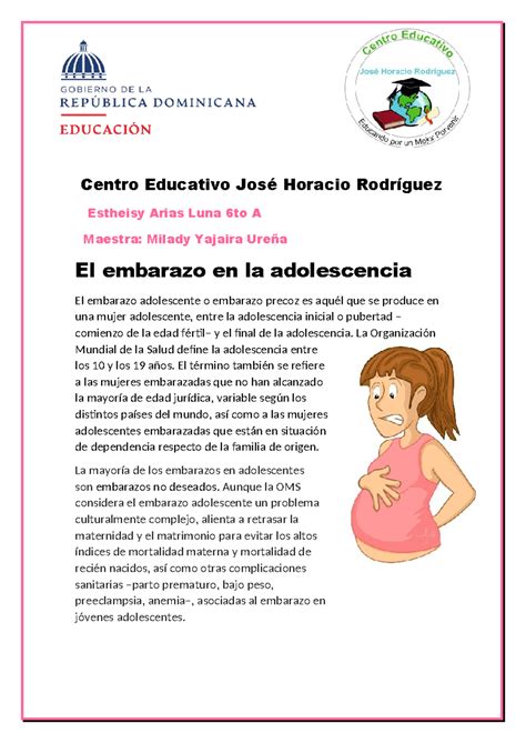 El embarazo en la adolescencia Centro Educativo José Horacio