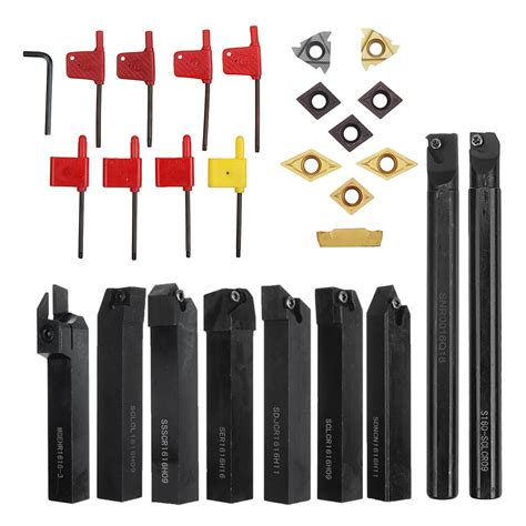 Drillpro 9pcs 16mm Shank Lathe Boring Bar Turning Tool Holder Set With