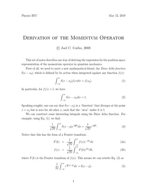 Derivation of Momentum Operator | Download Free PDF | Wave Function | Applied And ...