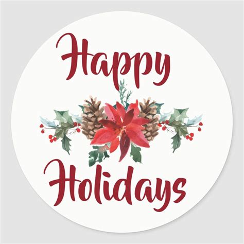 Happy Holidays Floral Sticker Watercolor Zazzle Floral Stickers