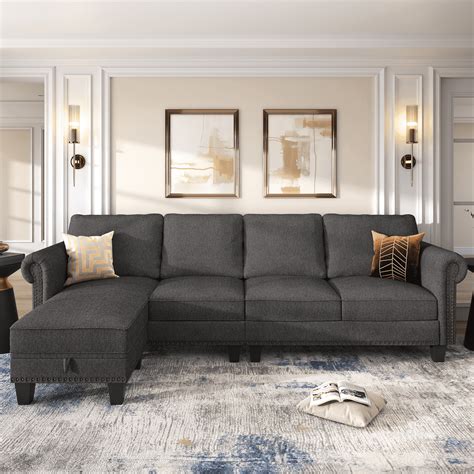 Nolany Modern L Shaped Sectional Sofa With Storage Ottoman For Living