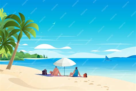 Premium Vector Man Woman Couple Sitting Together Under Umbrella On