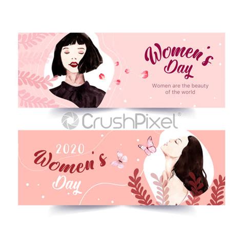 Women Day Banner Design With Women Watercolor Illustration Stock