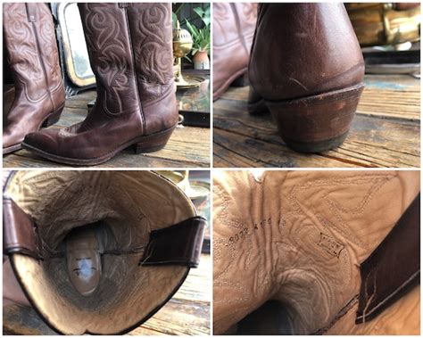 Brown Leather Cowboy Boots Size 9 , Vintage Spanish C… - Gem