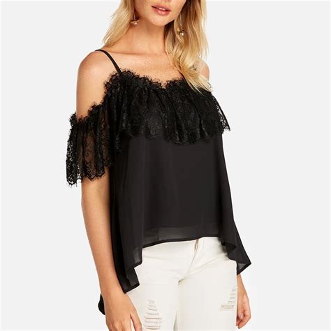 Sexy Lace Shash Neck Puff Sleeve Women Top Blouses Summer Patchwork See