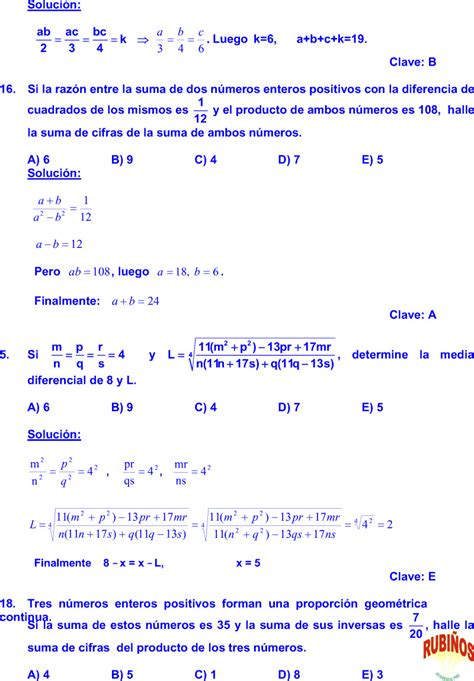 Razones Y Proporciones Ejercicios Resueltos En Pdf