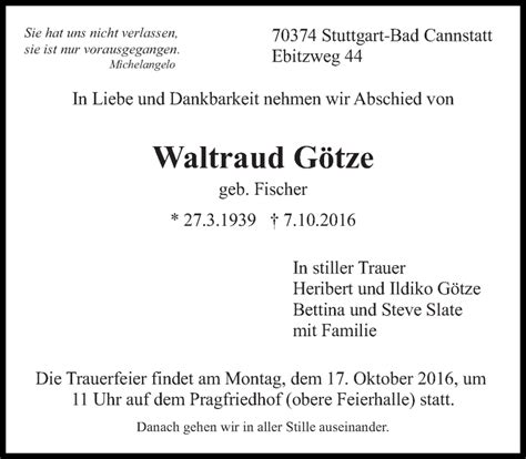 Traueranzeigen Von Waltraud G Tze Zeit Des Gedenkens De