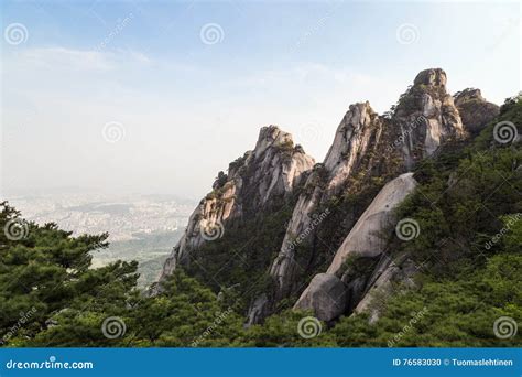 Rugged Mountain Peaks At The Bukhansan National Park In Seoul Stock