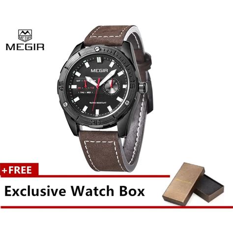 MEGIR 1063G Men S Genuine Leather Wristwatch Brown Shopee Malaysia