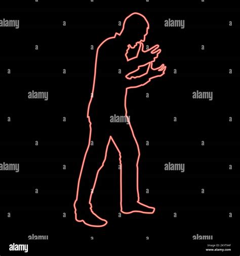 Neon Man Screaming In Anger Silhouette Concept Conflict Iconred Color