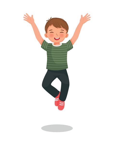 Cute Little Boy Get Excited Jumping With Both Hands Raise Up Feeling Happy 15985579 Vector Art