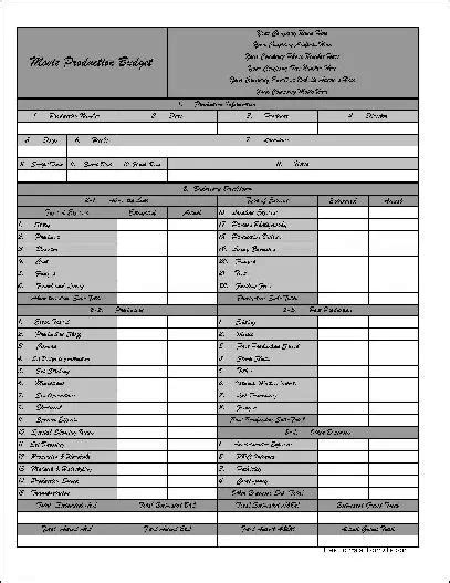 Free Personalized Numbered Wide Row Fancy Movie Production Budget Form